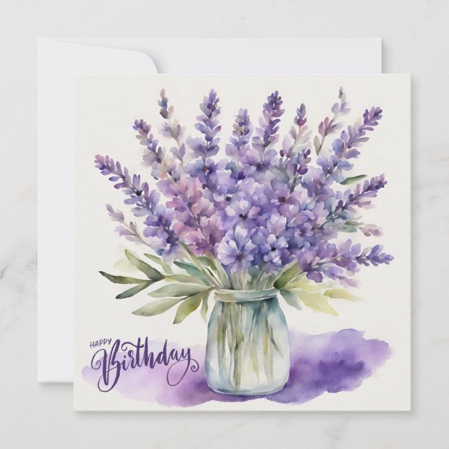 Carte Joyeuses fleurs de lavande d'anniversaire en Aquar (Devant)