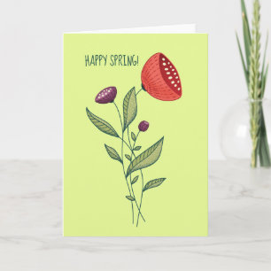 Carte Joyeuses fleurs de printemps Abstraite ligne botan