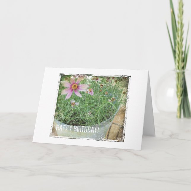 Carte Joyeuses Fleurs Grunge Anniversaire (Devant)