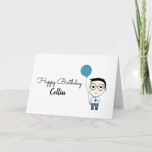 Carte Joyeuses Lunettes d'Anniversaire Boy Cartoon Cute  (Devant)