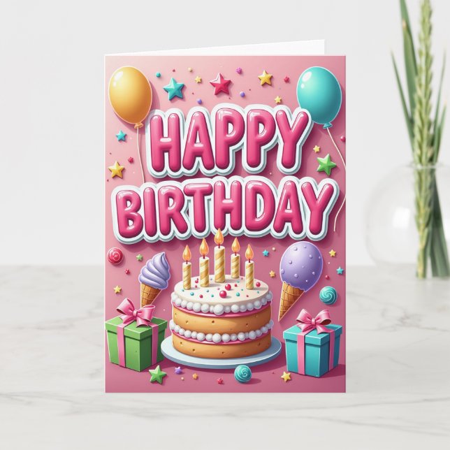 Carte Joyeuses Paillettes Roses (Devant)