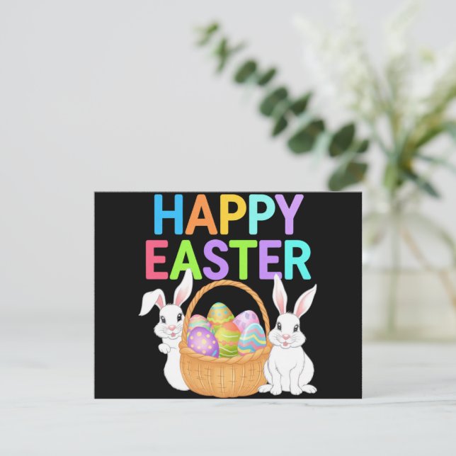 Carte Joyeuses Pâques 2025  Œufs Lapin Mignon (Debout devant)