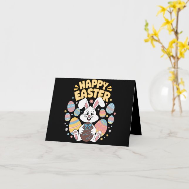 Carte Joyeuses Pâques 2025  Œufs Lapin Mignon (Fleur jaune)