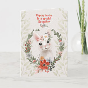 Carte Joyeuses Pâques à Fille Lapin adorable et Fleur