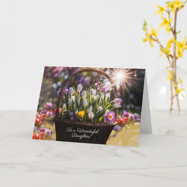 Carte Joyeuses Pâques à ma fille avec un beau panier de  (Fleur jaune)