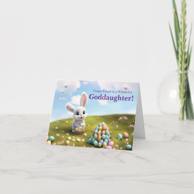 Carte Joyeuses Pâques à ma filleule avec le lapin de Pâq (Devant)