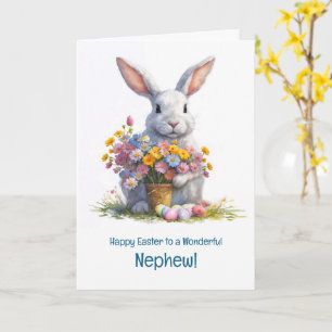 Carte Joyeuses Pâques à mon neveu avec un lapin mignon 