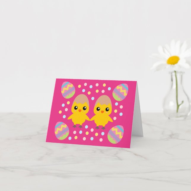 Carte Joyeuses Pâques Adorables poussins (Petite plante)