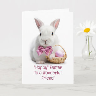 Carte Joyeuses Pâques ami Lapin mignon avec petit panier