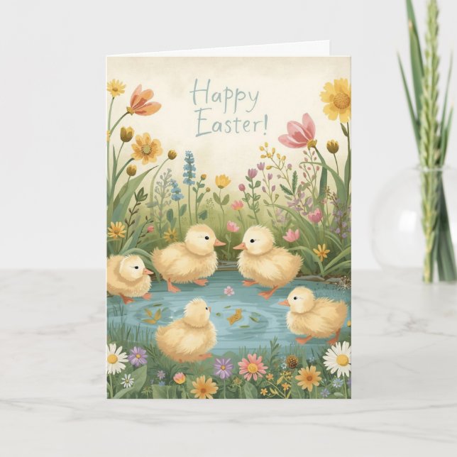 Carte Joyeuses Pâques avec des canetons (Devant)
