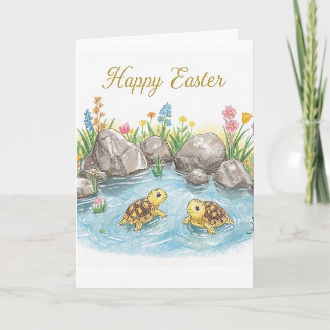 Carte Joyeuses Pâques bébés tortues (Devant)