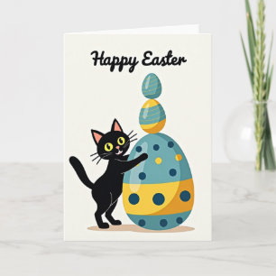 Carte Joyeuses Pâques Chat Œufs Empilés
