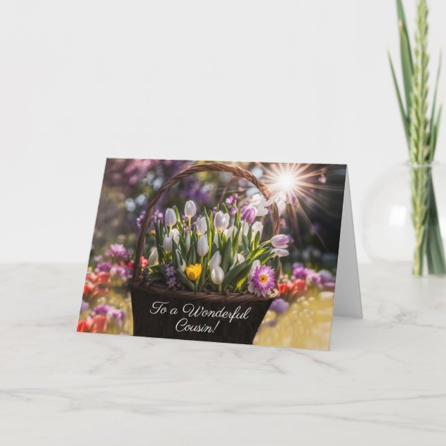 Carte Joyeuses Pâques Cousin avec Panier d'Ampoules de P (Devant)