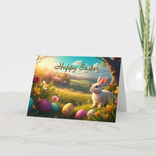 Carte Joyeuses Pâques dans un paysage printanier (Devant)