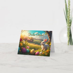 Carte Joyeuses Pâques dans un paysage printanier