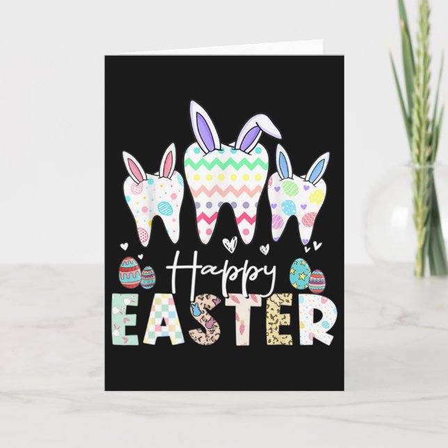 Carte Joyeuses Pâques Dents Dent Lapin Oreilles Dentaire (Devant)