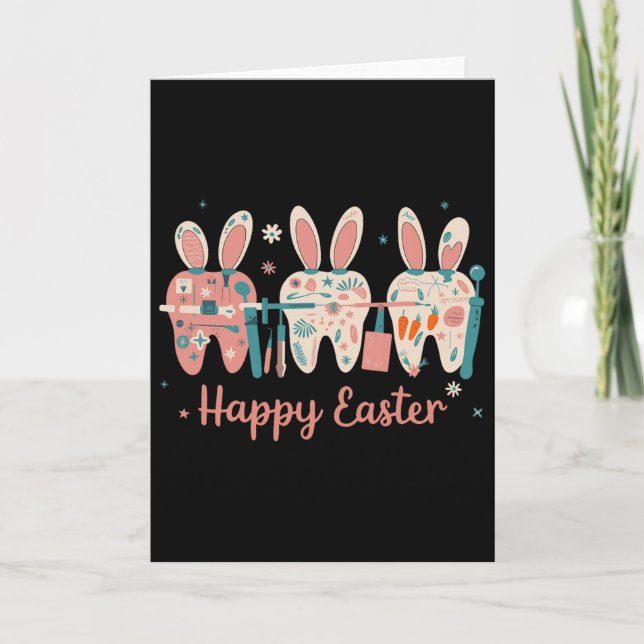Carte Joyeuses Pâques Dents Dent Lapin Oreilles Dentaire (Devant)