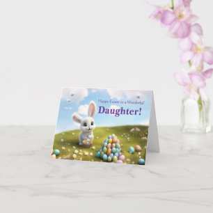 Carte Joyeuses Pâques fille Lapin de Pâques blanc mignon