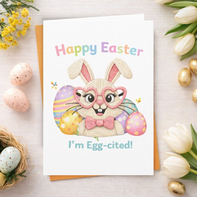 Carte Joyeuses Pâques Je suis Excité Lapin  (Créateur téléchargé)