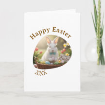 Joyeuses Pâques lapin blanc année photo nom de fam