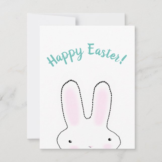 Carte Joyeuses Pâques lapin drôle sarcelle écriture pers (Devant)