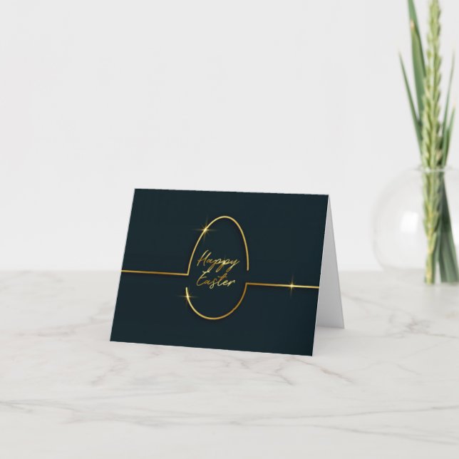 Carte Joyeuses Pâques ligne élégante dorée (Devant)