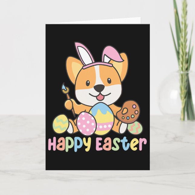 Carte Joyeuses Pâques Mignon Corgi à Pâques Avec Œufs de (Devant)