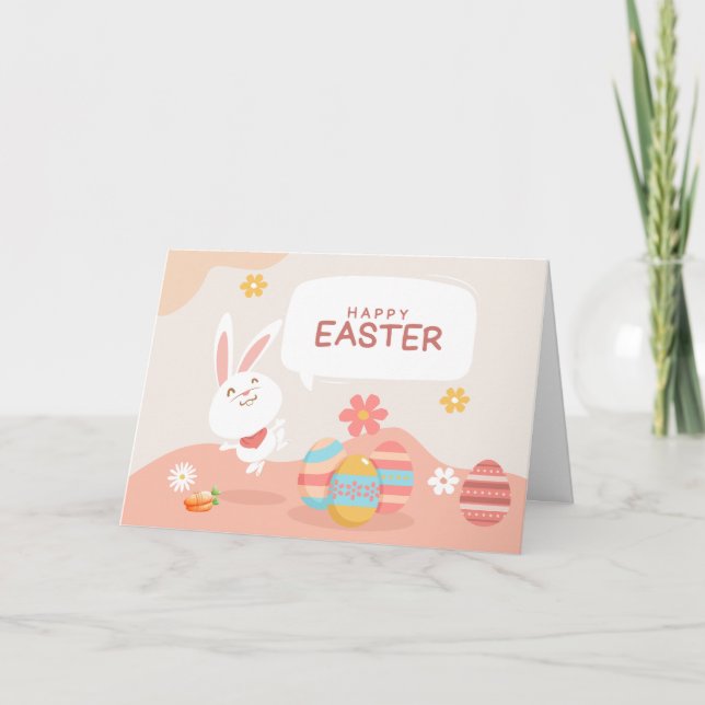 Carte Joyeuses Pâques Mignon Lapin de Dessin Animé  (Devant)