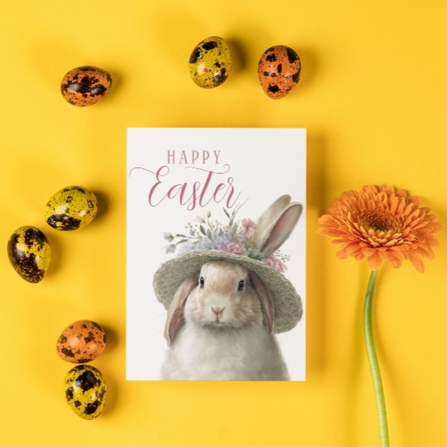 Carte Joyeuses Pâques Mignon Lapin de Fleurs Photographi (Créateur téléchargé)