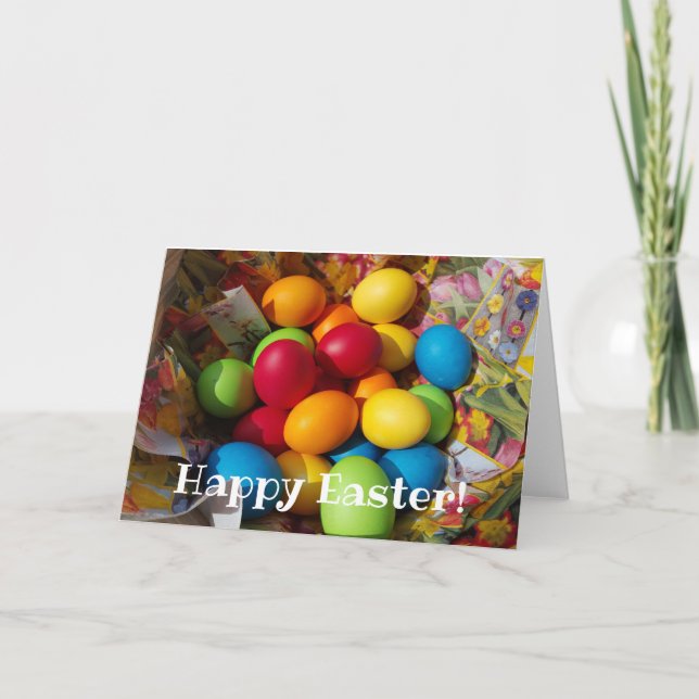 Carte Joyeuses Pâques œufs colorés pisanky traditionnels (Devant)