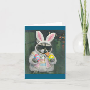 Carte Joyeuses Pâques panier d'œufs de raton laveur drôl
