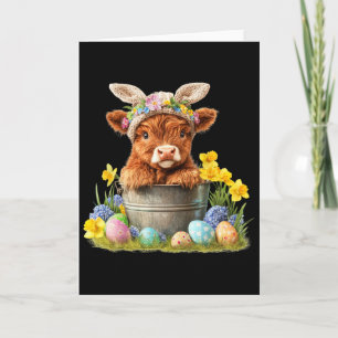 Carte Joyeuses Pâques Vache Écossaise Génisse Mignonne F