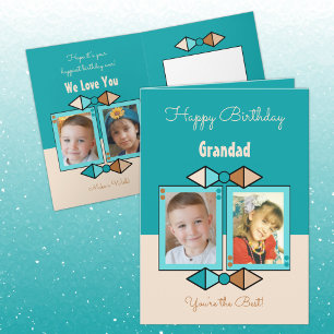 Carte Joyeuses photos d'anniversaire grand-père turquois