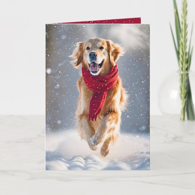 Carte Joyeuses Vacances Golden Retriever En Neige (Devant)
