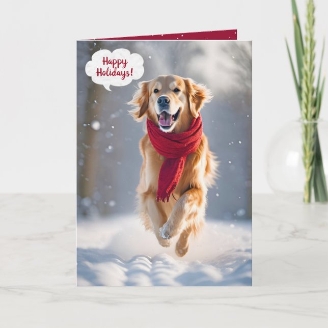 Carte Joyeuses Vacances Golden Retriever En Neige (Devant)