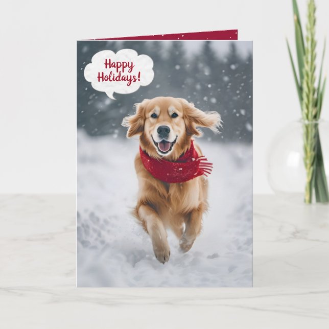 Carte Joyeuses Vacances Golden Retriever En Neige (Devant)