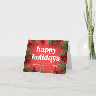 Carte Joyeuses Vacances Moderne Holly Berry Pine Needles