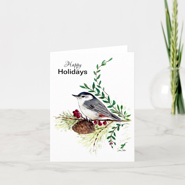 Carte Joyeuses vacances Nuthatch Bird Card (Happy Holidays Nuthatch Bird Card from Jenn's Emporium. )