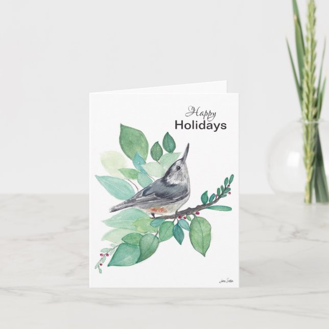 Carte Joyeuses vacances Nuthatch Bird Card (Devant)