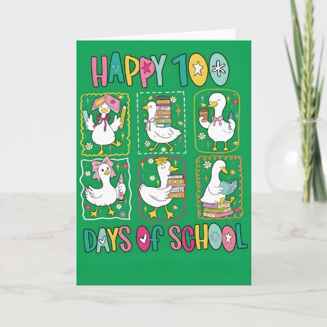 Carte Joyeux 100 Jours d'École Canard Mignon Professeur (Devant)