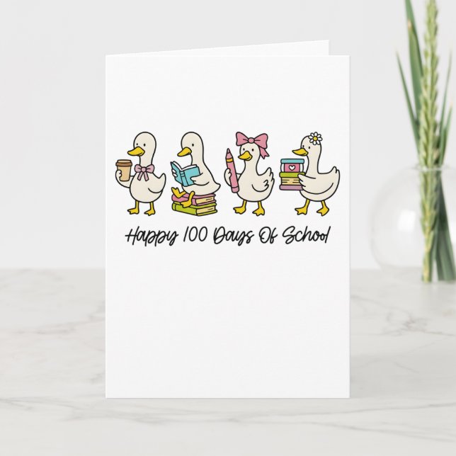 Carte Joyeux 100 Jours d'École Canard Mignon Professeur (Devant)