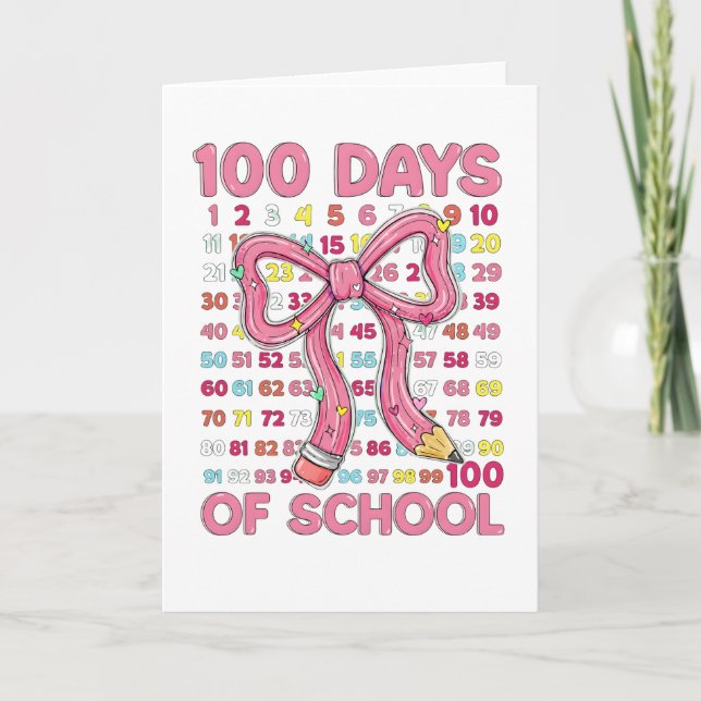 Carte Joyeux 100 Jours d'École Ruban Rose (Devant)