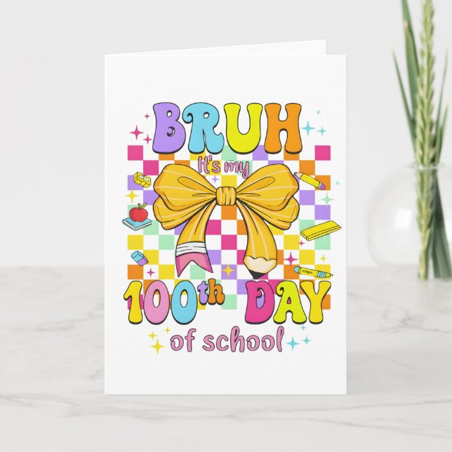 Carte Joyeux 100 Jours d'École Ruban Rose (Devant)