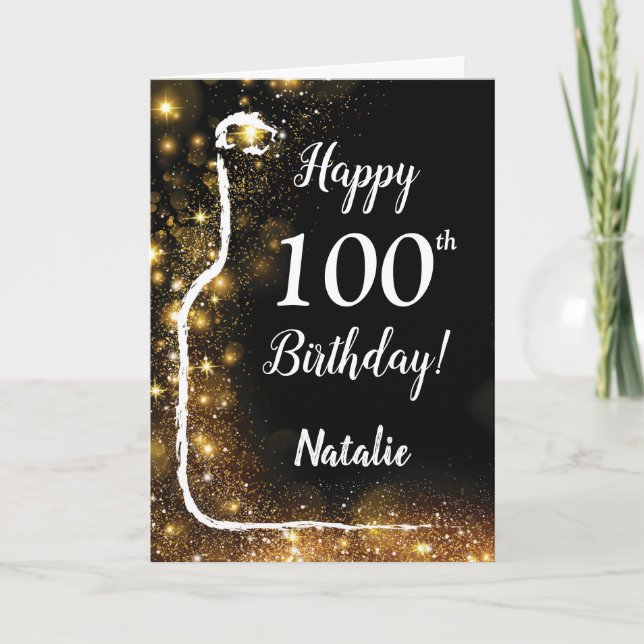 Carte Joyeux 100e anniversaire Black and Gold Parties sc (Devant)