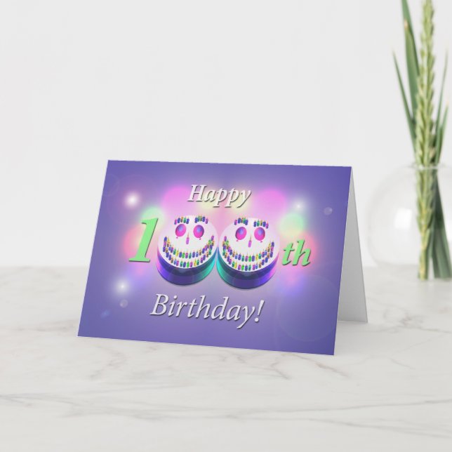 Carte Joyeux 100e Anniversaire Gâteaux Sourires (Devant)