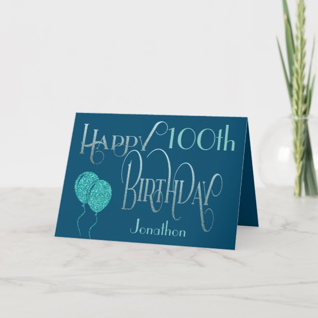 Carte Joyeux 100e anniversaire Nom bleu (Devant)