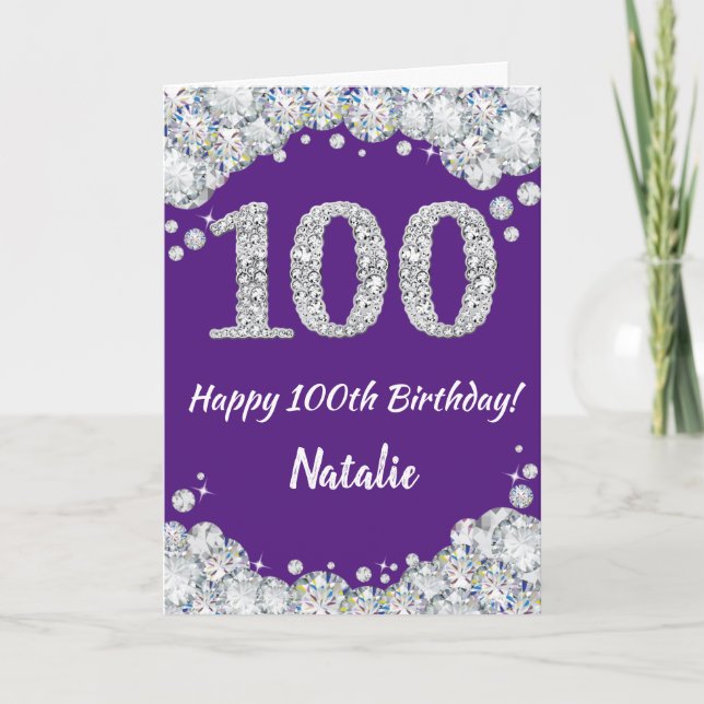 Carte Joyeux 100e anniversaire Parties scintillant viole (Devant)