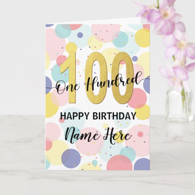 Carte Joyeux 100e anniversaire Pastel Rainbow Gold Girl (Orchidée)