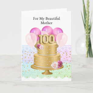 Carte Joyeux 100e Anniversaire rose et or