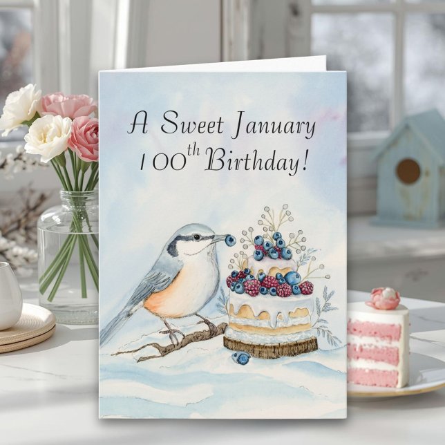 Carte Joyeux 100e anniversaire Sittelle en janvier (Créateur téléchargé)